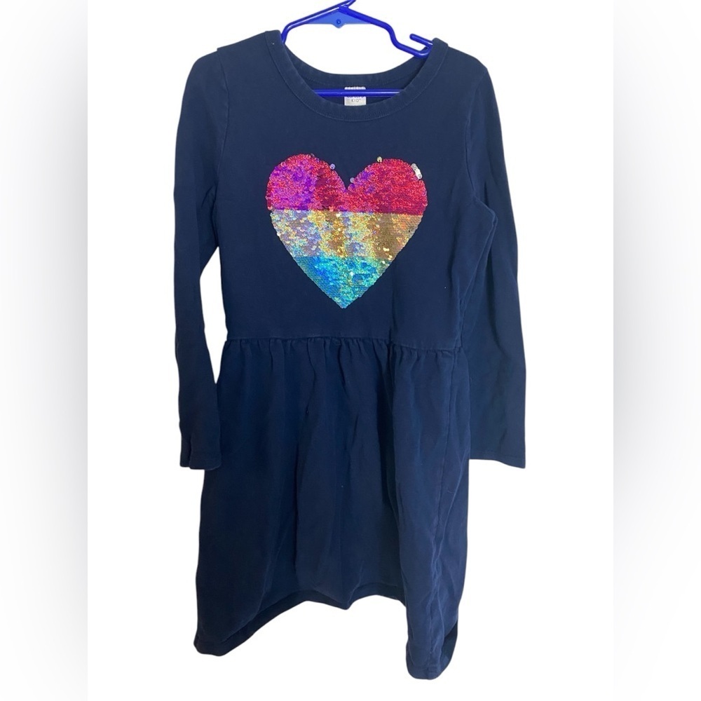 Navy‎ Dress with Rainbow Sequin Heart